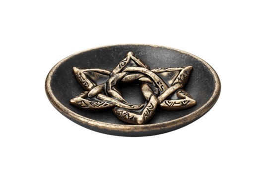Gold Celtic Knot Star in Black Dish; Isolated on Transparent PNG