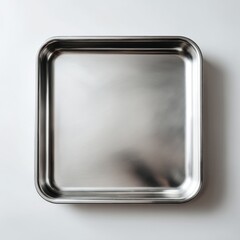 A clean empty stainless steel baking tray isolated on white background