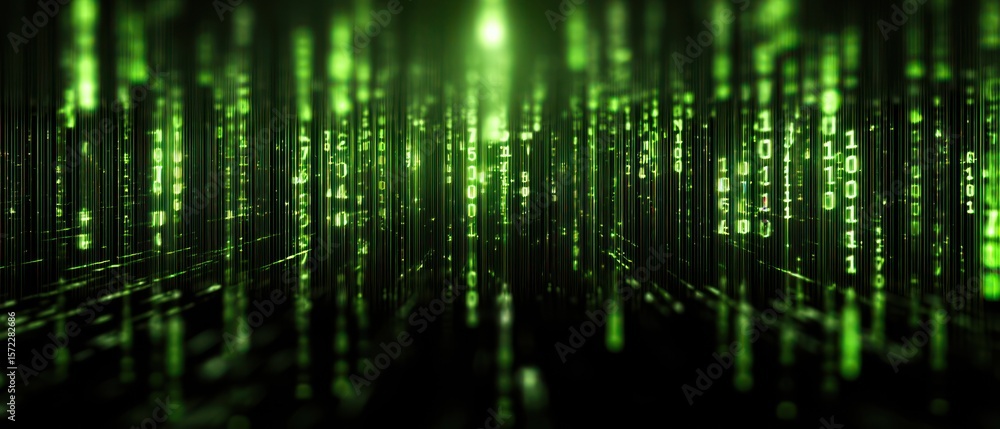 Poster glowing green binary code abstract background