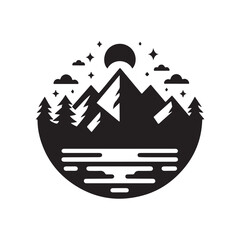 river mountain vector silhouette clip art logo design illustration