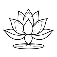 Lotus flower outline graphic in black and white. Detailed, stylized lotus flower design with a simple, serene background. Botanical illustration for design -