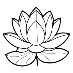 Black and white lotus flower design in a decorative style. Simple outline illustration of a lotus flower on a plain white background.