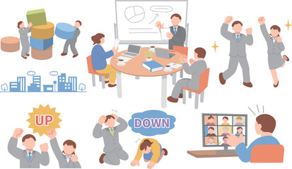 プロジェクトに挑む会社員ビジネスイラストセット