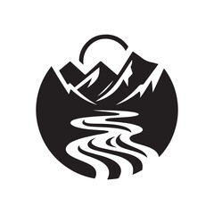 river mountain vector silhouette clip art logo design illustration