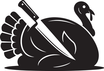Roasted Turkey With Carving Knife Silhouette Thanksgiving Vector