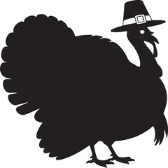 Turkey Wearing Pilgrim Hat Silhouette Thanksgiving Clipart