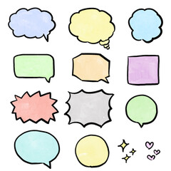 手描き水彩吹き出しセット（カラー）