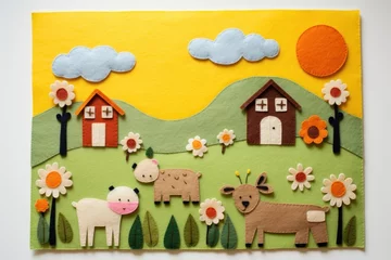 Fotobehang Photo of farm scene art textile craft. © Rawpixel.com