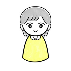 手書き風の笑顔の女の子のイラスト（黄色の服・水彩風）