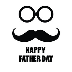 Father's Day graphic design with stylized mustache and glasses. Simple black silhouette design on a white background. Father's Day greeting card design.