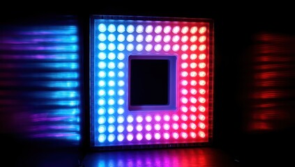 3D LED wall panel with digital matrix lights and gradient effects, creating an advanced digital atmosphere.
