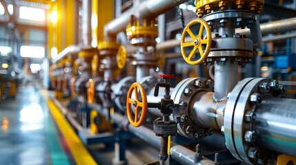 Fototapeta premium Oil refinery plant with pipelines and valves. Equipment for refining oil.