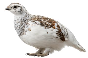 High resolution ptarmigan bird isolated on transparent background in detailed PNG style ideal for creative wildlife cutout designs, digital nature art projects, and graphic compositions