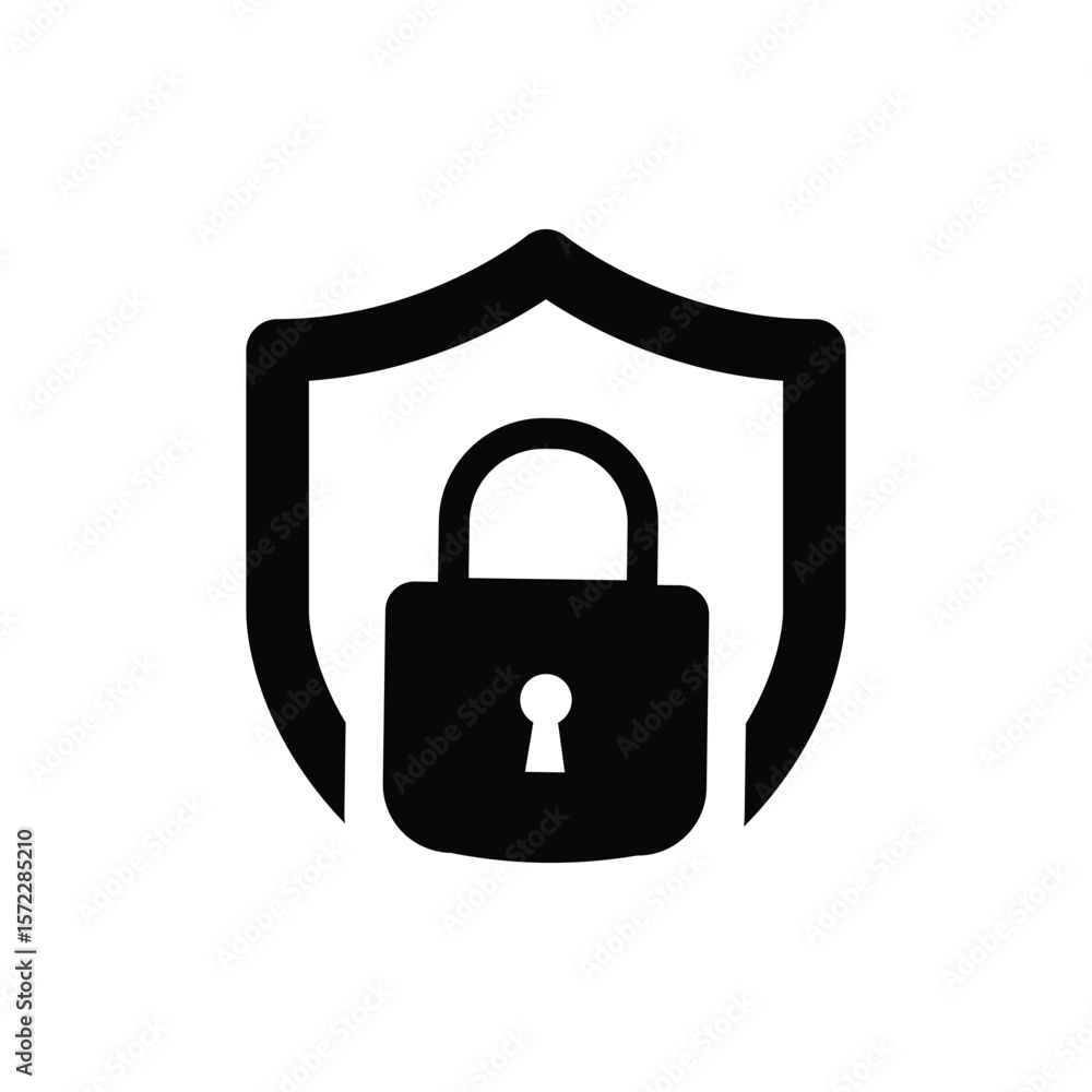 Poster security shield icon set with padlock and check mark. protection, privacy, and safety vector symbols