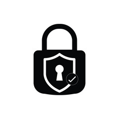 Security shield icon set with padlock and check mark. Protection, privacy, and safety vector symbols. Shield logo for secure access and data lock.

