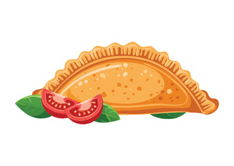 Golden Empanada Tomato Herb Garnish - Vector Illustration
