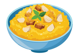 Yellow Savory Dish Garlic White Chunks - Vector Illustration