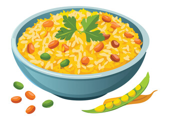 Yellow Rice Bowl Peas Delicious Meal - Vector Illustration