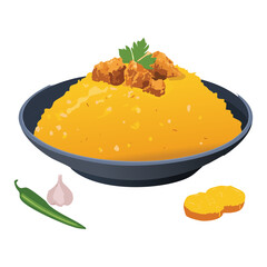 Savory Food Isolated Spiced Meal - Vector Illustration