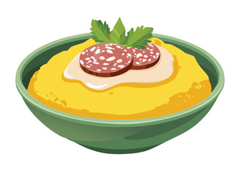 Creamy Polenta Sausage Herb Garnish - Vector Illustration