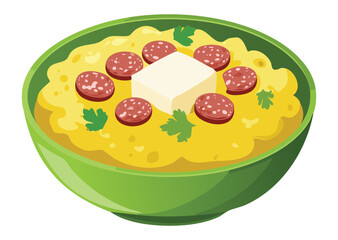 Creamy Polenta Butter Sausage Slices - Vector Illustration