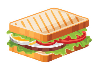 Grilled Sandwich Fresh Veggies Meat - Vector Illustration