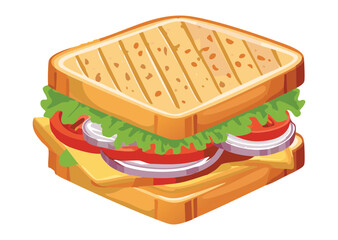 White Bread Sandwich Meat Cheese Onion - Vector Illustration