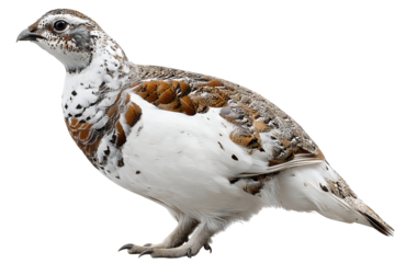 High resolution ptarmigan bird isolated on transparent background in detailed PNG style ideal for creative wildlife cutout designs, digital nature art projects, and graphic compositions