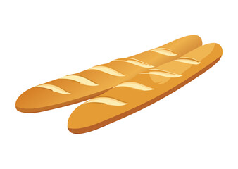 Two Parallel Golden Baguette Breads - Vector Illustration