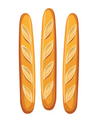 Three Vertical Golden Baguette Breads - Vector Illustration