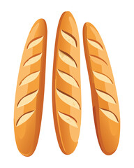 Three Golden Baked Baguette Breads - Vector Illustration