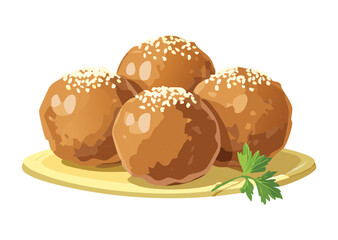 Meatballs Topped with Sesame Seeds - Vector Illustration