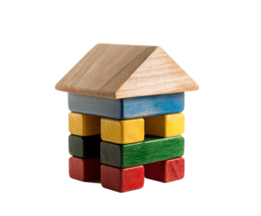 Colorful Wooden Block House Tower Toy Stacked Creative Play Imagination on transparent background