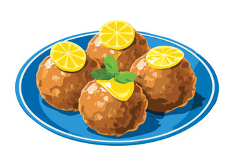 Meatballs with Lemon and Fresh Mint - Vector Illustration
