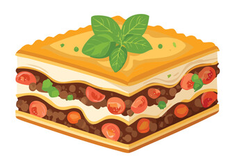 Large Lasagna with Fresh Ingredients - Vector Illustration
