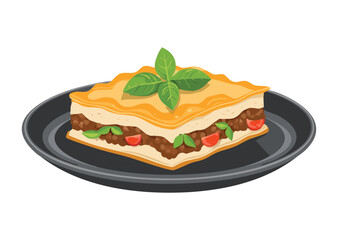 Delicious Lasagna Portion on Plate - Vector Illustration