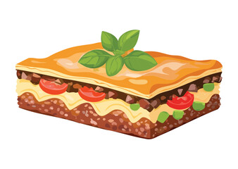 Delectable Square Lasagna Piece - Vector Illustration