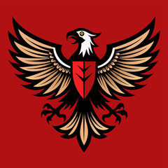 Heraldic Eagle with Shield on Red Background A Symbol of Power and Nobility stylized eagle