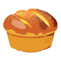 Petite Golden Baked Bread Loaf - Vector Illustration