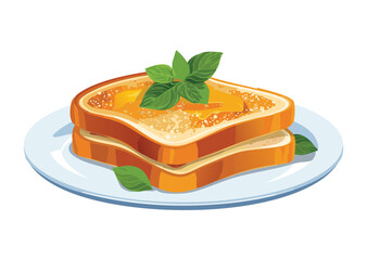 Healthy Toast with Fresh Green Herbs - Vector Illustration