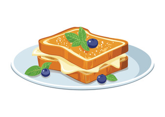 Layered Cheese Berry Toast Plate - Vector Illustration