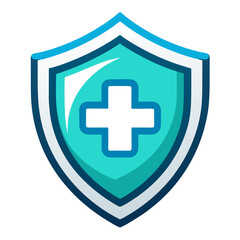 Obraz premium Medical Shield Icon with a White Cross and Teal Background Representing Health and Protection teal