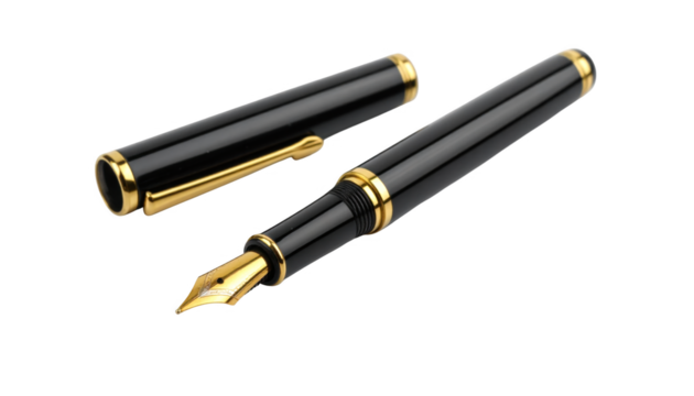 Two black fountain pens isolated on transparent background - Powered by Adobe