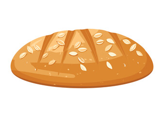 Freshly Baked Bread with Oat Flakes - Vector Illustration