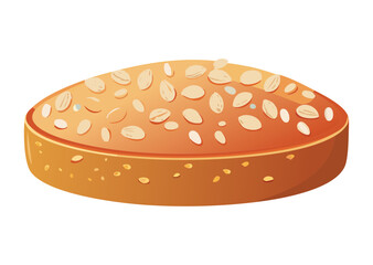 Flat Oval Bread with Seed Topping - Vector Illustration