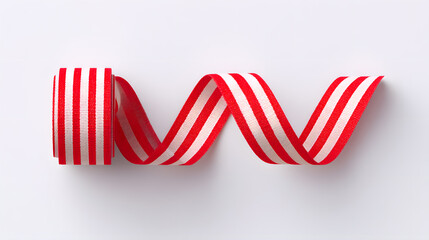 Fototapeta premium Red and white striped ribbon on a spool, isolated on white. Great for holiday wrapping visuals, craft branding, and Christmas decor mockups.