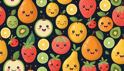 Adorable fruit pattern with smiling faces
