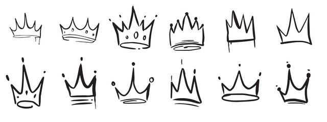 Set of Crown doodle icon with hand drawn style