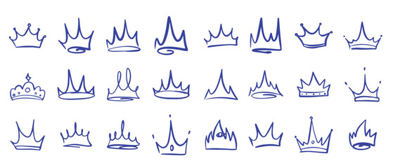 Set of Crown doodle icon with hand drawn style