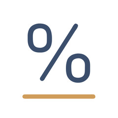 Underlined percent icon in flat blue and orange style